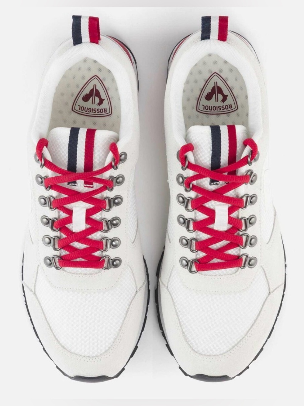 Rossignol White Classic Sneakers with Red Laces and Navy Pull Tabs